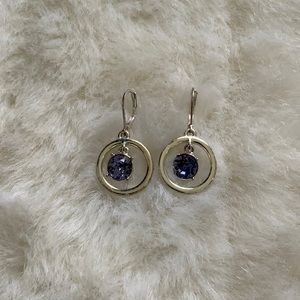 Silver Dangling Earrings with Purple Stone
